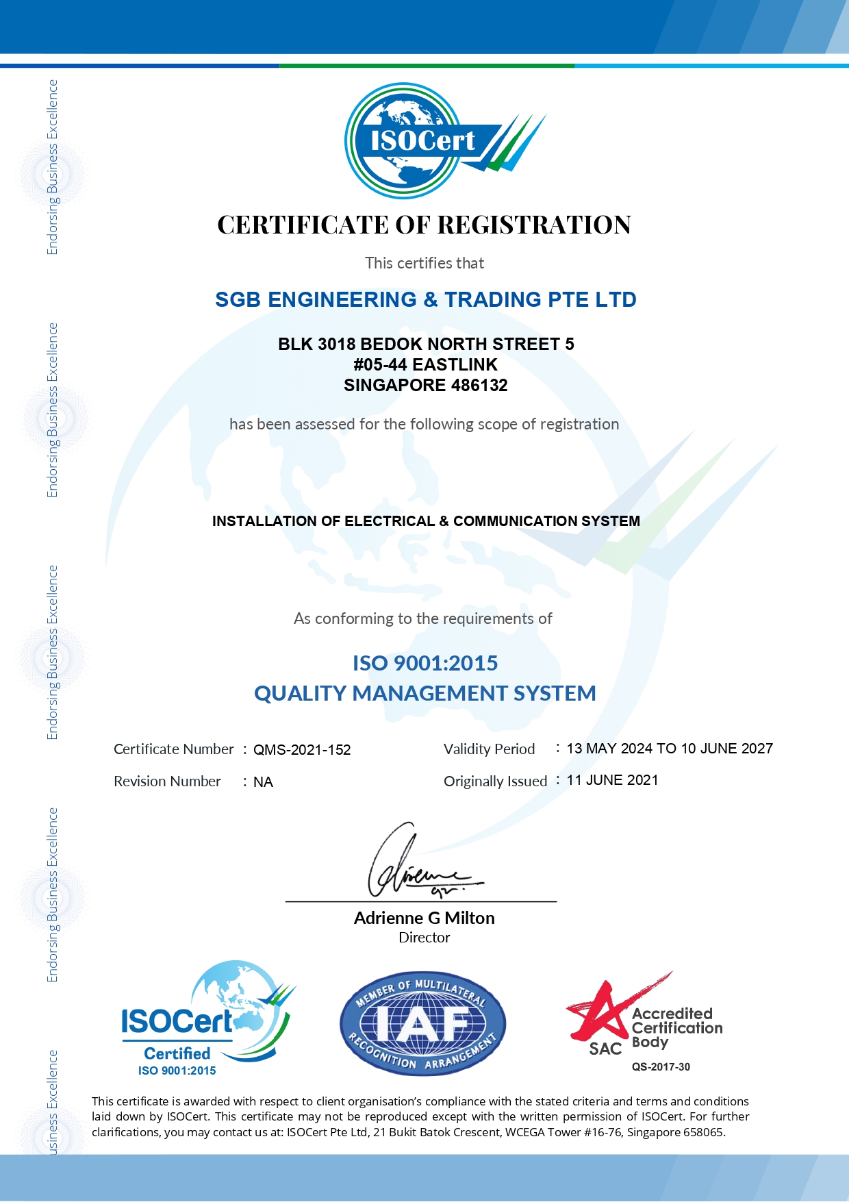 ISO 9001 certificate